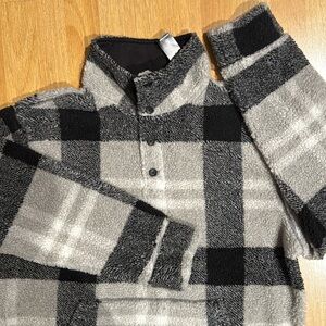 Mens  Express Pullover Jacket Pile Zip & Button - Black White Size L  Brand New